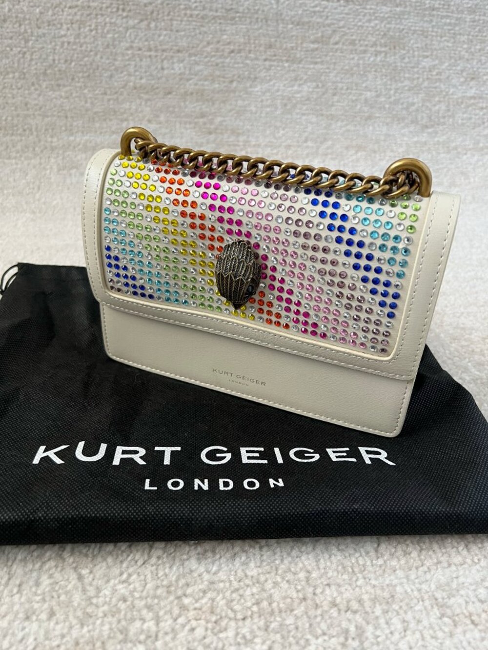 Kurt Geiger London Shoreditch Leather Rainbow Rhinestone Bling Crossbody Bag
